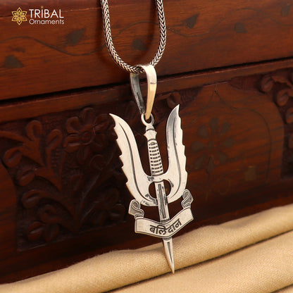 925 Sterling silver trident design Balidan pendant showcasing tribal ethnic jewelry style with intricate detailing.