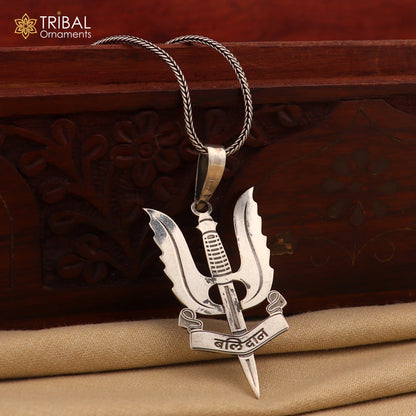 Sterling silver trident design Balidan pendant featuring tribal ethnic jewelry style, displayed on a plain background.