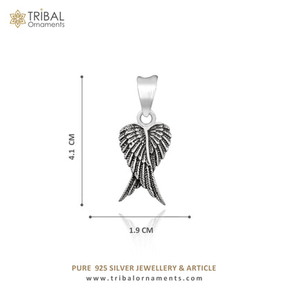 Sterling silver bird wing pendant from TRIBAL ORNAMENTS, detailed feather design, animal jewelry necklace.