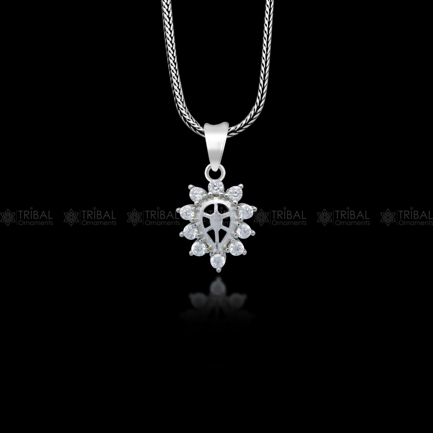 925 Sterling silver diamond pendant with unique tribal design, crafted by TRIBAL ORNAMENTS.