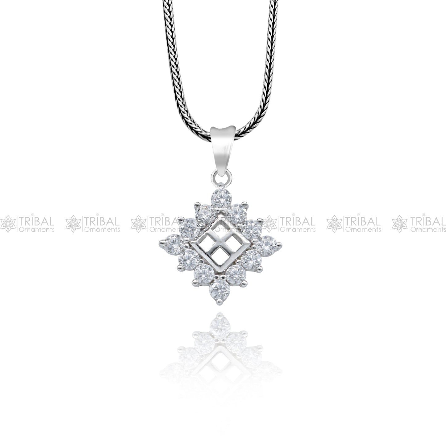 925 Sterling silver diamond pendant with a unique tribal-inspired design, crafted by TRIBAL ORNAMENTS.