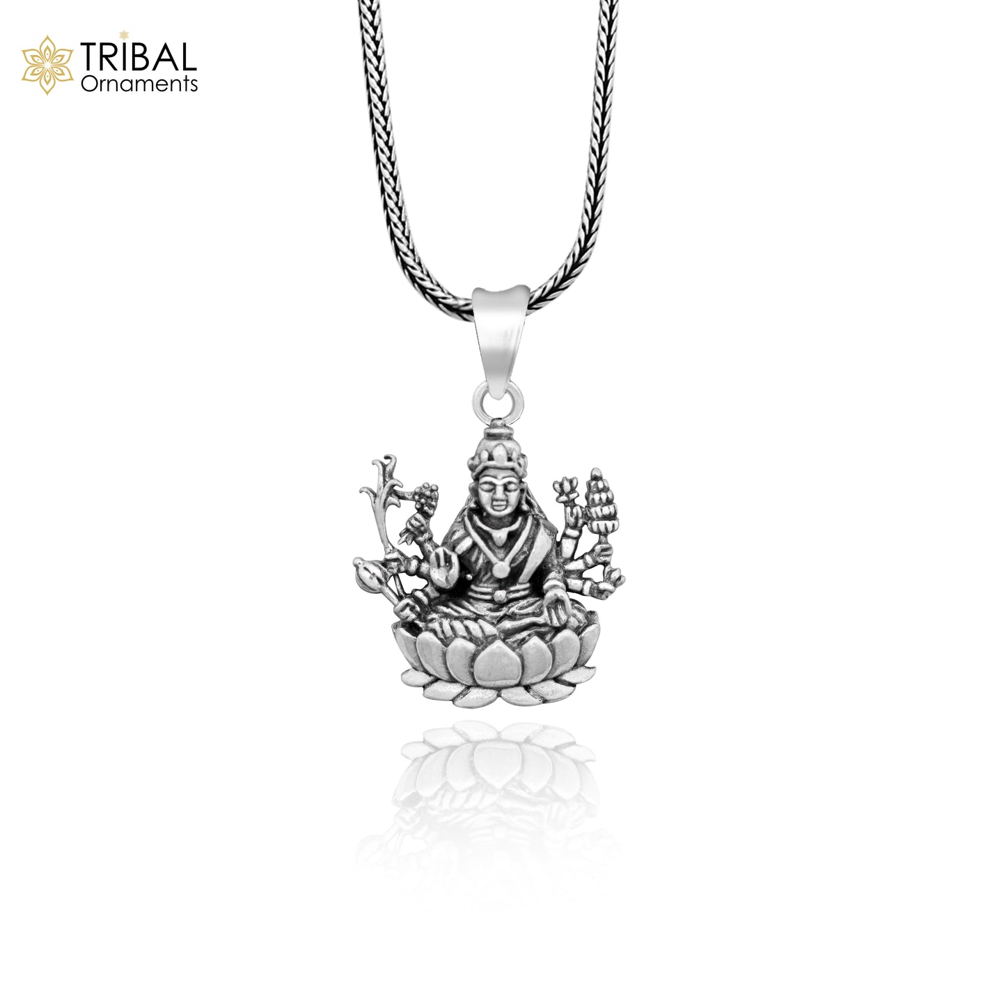 925 sterling silver Goddess Laxmi Mataji pendant from Tribal Ornaments featuring a unique tribal design and personalized jewelry style.