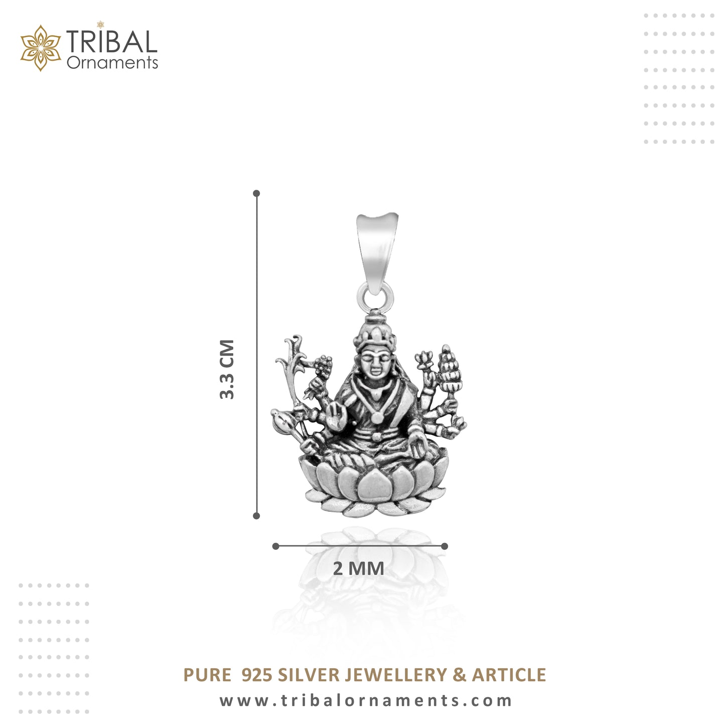 925 sterling silver Goddess Laxmi Mataji pendant showcasing intricate tribal design, personalized jewelry by TRIBAL ORNAMENTS.