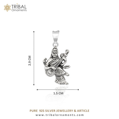 925 sterling silver unique design Goddess Saraswati/Sharda mataji pendant, goddess pendant good luck divine jewelry tribal jewelry ssp1743 - TRIBAL ORNAMENTS