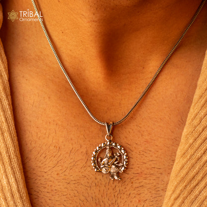 925 sterling silver Goddess Saraswati pendant featuring Sharda Mataji design, tribal-style personalized jewelry by TRIBAL ORNAMENTS.