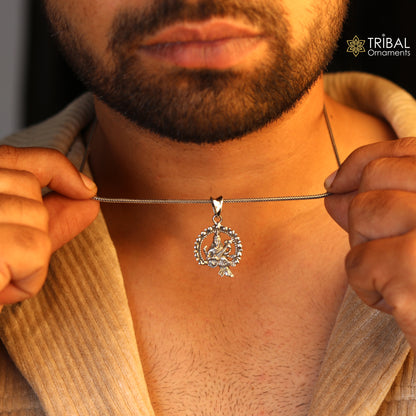 925 sterling silver Goddess Saraswati pendant featuring Sharda Mataji design, personalized tribal jewelry with intricate detailing.
