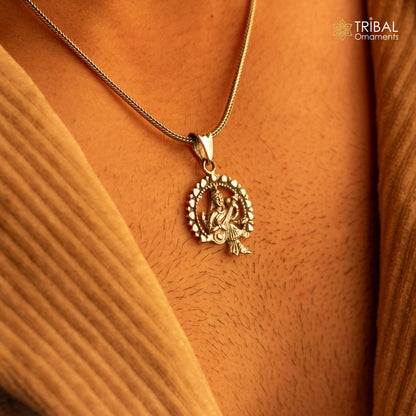 925 sterling silver Goddess Saraswati pendant featuring intricate tribal design, personalized jewelry with Sharda Mataji motif.