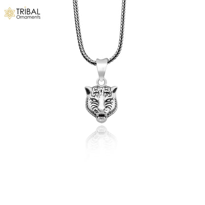 925 sterling silver lion face pendant featuring detailed animal jewelry design, part of Tribal Ornaments necklace collection.