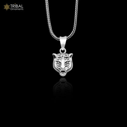 925 sterling silver lion face pendant by TRIBAL ORNAMENTS, featuring detailed lion head design for animal jewelry enthusiasts.