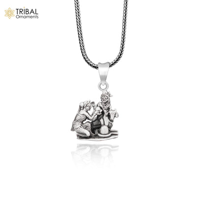 925 silver Lord Shiva, Parwati, Nandi Maharaj, and Shiva Lingam pendant from TRIBAL ORNAMENTS, intricate tribal jewelry design.