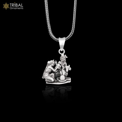 Sterling silver Lord Shiva, Parwati, and Nandi Maharaj pendant with Shiva Lingam, tribal-style jewelry by TRIBAL ORNAMENTS.
