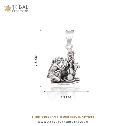 Sterling silver Lord Shiva, Parwati, and Nandi Maharaj pendant with Shiva Lingam from TRIBAL ORNAMENTS, detailed tribal jewelry design.