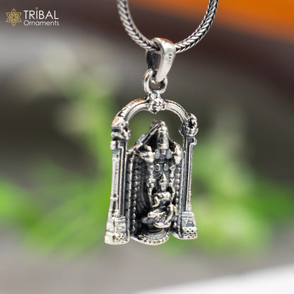 925 sterling silver Venkateshwara pendant with chain, tribal jewelry featuring intricate design by TRIBAL ORNAMENTS.