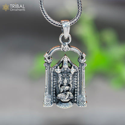 925 sterling silver Venkateshwara pendant with chain, tribal jewelry design, detailed religious motif, from TRIBAL ORNAMENTS.