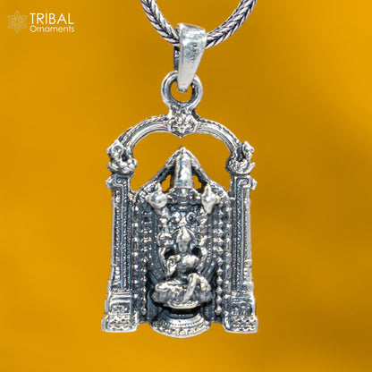 925 sterling silver Venkateshwara pendant with chain, tribal jewelry featuring detailed religious deity design