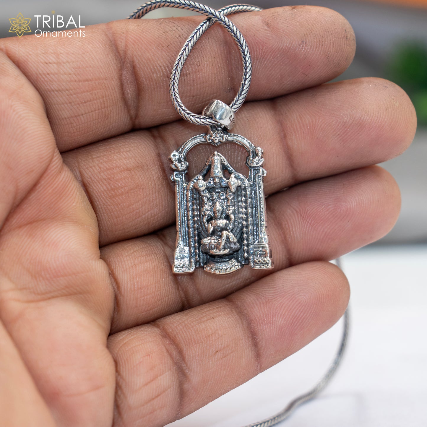 925 sterling silver handmade Venkateshwara Silver Pendant with chain tribal jewellery nsp1043 - TRIBAL ORNAMENTS