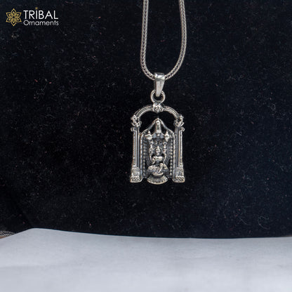 925 sterling silver Venkateshwara pendant with chain, tribal jewelry by TRIBAL ORNAMENTS, featuring intricate tribal design.