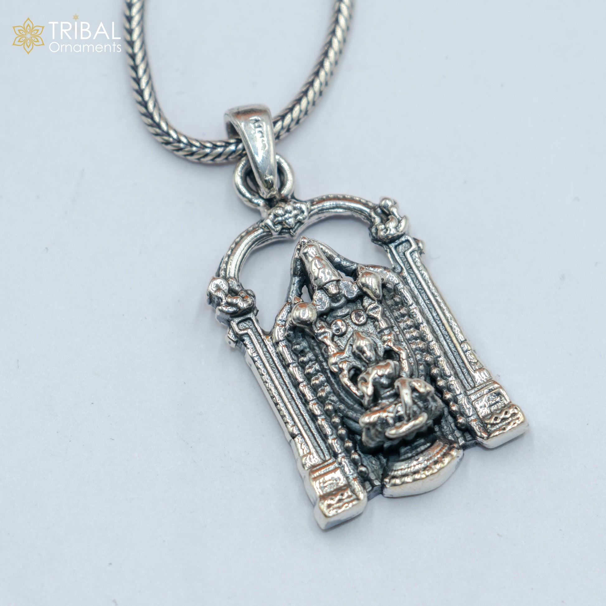 925 sterling silver handmade Venkateshwara Silver Pendant with chain tribal jewellery nsp1043 - TRIBAL ORNAMENTS