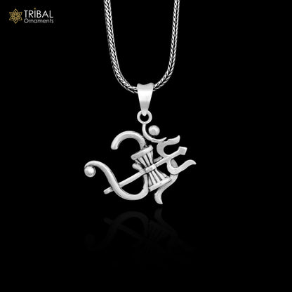 925 sterling silver vintage style Aum OM pendant with trident Shiva design, unisex jewelry by Tribal Ornaments.