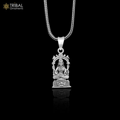 925 sterling silver vintage goddess Laxmi pendant featuring intricate Hindu goddess design, unisex stylish jewelry by TRIBAL ORNAMENTS