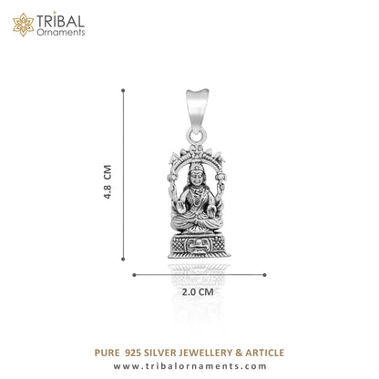 Sterling silver vintage goddess Laxmi pendant by Tribal Ornaments, featuring intricate Hindu goddess design in unisex jewelry style.