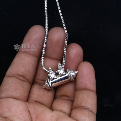 925 Sterling silver vintage amulet box pendant with intricate tribal design, mantra box, and silver Tabiz by TRIBAL ORNAMENTS.