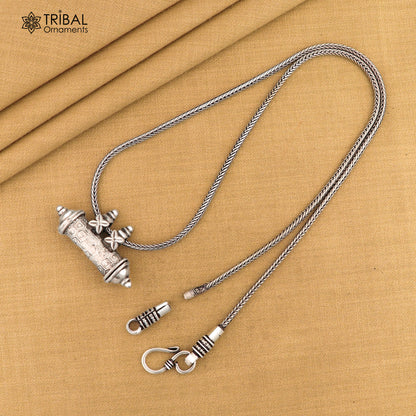 925 Sterling silver amulet pendant with vintage design and mantra box, tribal ornament silver Tabiz pendant with intricate details.