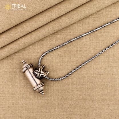 925 sterling silver vintage tribal amulet pendant with intricate design, featuring a box shape and traditional motifs.