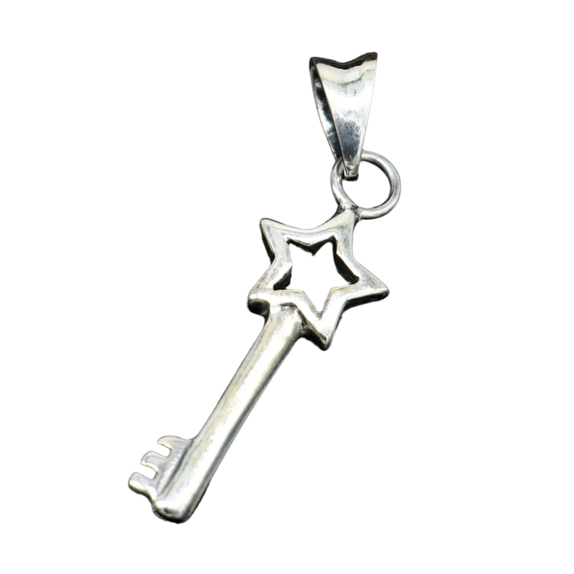 Sterling silver key and lock pendant by Tribal Ornaments, vintage style handmade jewelry for boys and girls.
