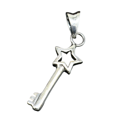 Sterling silver key and lock pendant by Tribal Ornaments, vintage style handmade jewelry for boys and girls.