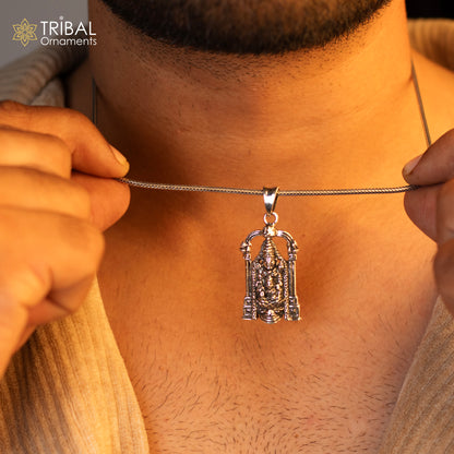 Sterling silver Tirupati Balaji and Laxmi pendant featuring Hindu idol design, vintage style, handcrafted jewelry by TRIBAL ORNAMENTS.