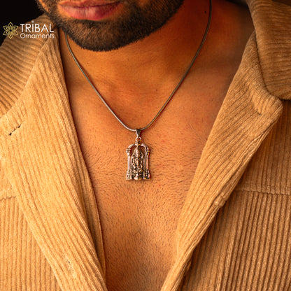Sterling silver Tirupati Balaji and Laxmi pendant, vintage Hindu idol jewelry by Tribal Ornaments, perfect for gifting.