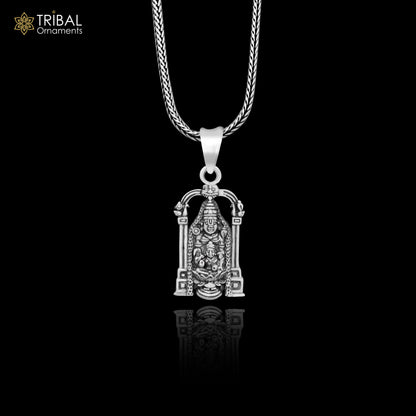 Sterling silver Tirupati Balaji and Laxmi pendant featuring Hindu idol design, vintage style jewelry from Tribal Ornaments.