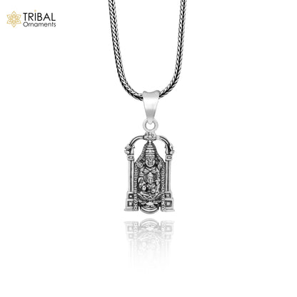Sterling silver Tirupati Balaji and Laxmi pendant, vintage Hindu jewelry by Tribal Ornaments, perfect for gifting or everyday wear.