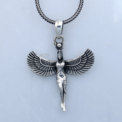 Sterling silver Winged Isis Egyptian Goddess pendant by TRIBAL ORNAMENTS featuring detailed wing and goddess design.
