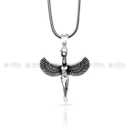 925 sterling silver Winged Isis Egyptian Goddess pendant featuring intricate tribal design, ideal for necklaces or jewelry accessories.