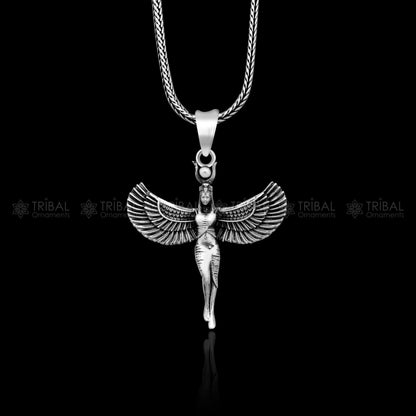 925 sterling silver Winged Isis Egyptian Goddess pendant featuring intricate winged design, suitable for necklace jewelry.