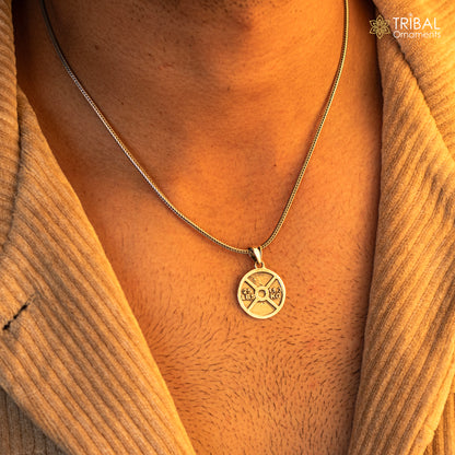 925 sterling silver barbell weight plate pendant by Tribal Ornaments, handmade gym-inspired jewelry for boys and girls.
