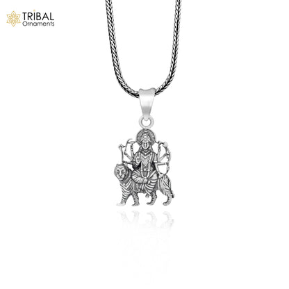 925 silver Goddess Bhawani Durga Mataji pendant, tribal unisex jewelry featuring divine goddess design, handcrafted tribal ornament.