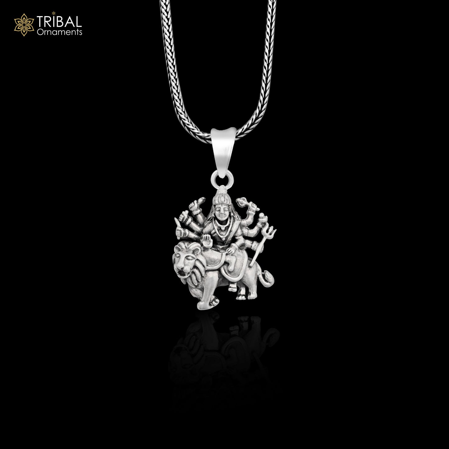 Divine 925 sterling silver Goddess bhawani/ Durga mataji with lion pendant, amazing unisex pendant locket goddess tribal jewelry nsp743 - TRIBAL ORNAMENTS