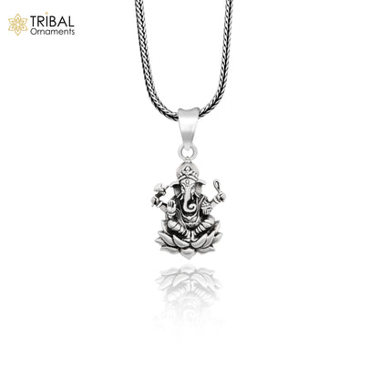 Sterling silver Ganesha pendant by TRIBAL ORNAMENTS, unisex handmade jewelry with intricate divine design and personalized style.