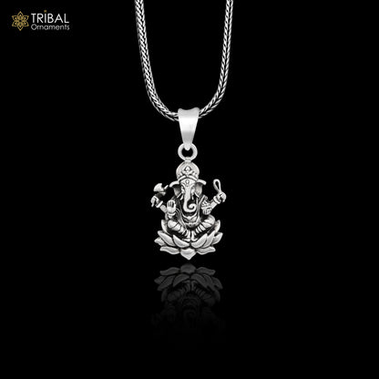 Sterling silver Ganesha pendant by TRIBAL ORNAMENTS, unisex handmade jewelry featuring a divine blessing design.