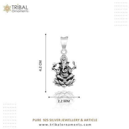 925 sterling silver Ganesha pendant by TRIBAL ORNAMENTS, unisex blessing jewelry with intricate handmade design.