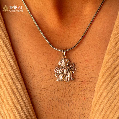 925 sterling silver Lord Panchmukhi Hanuman pendant, handmade unisex Hindu deity jewelry by TRIBAL ORNAMENTS.