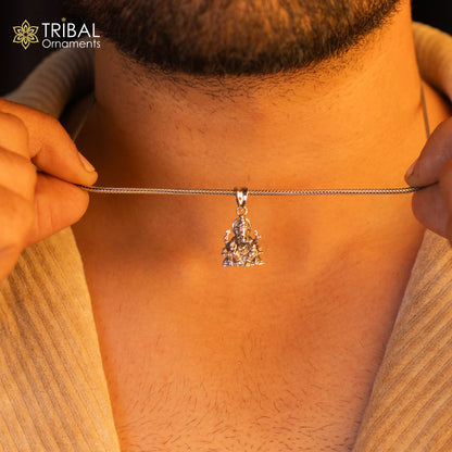 Unisex 925 sterling silver Lord Ganesha blessing pendant with intricate design, handmade Indian jewelry by Tribal Ornaments.