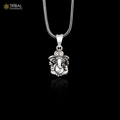 Unisex 925 sterling silver Lord Ganesha pendant, handmade tribal jewelry, detailed divine elephant god design, personalized style.