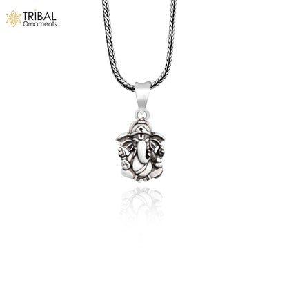 Unisex 925 sterling silver Lord Ganesha pendant with intricate handmade design, personalized jewelry by TRIBAL ORNAMENTS.