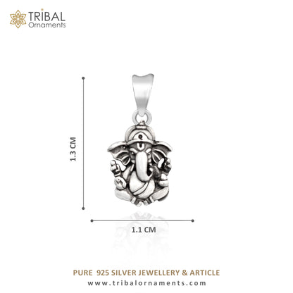 Unisex 925 sterling silver Lord Ganesha pendant with intricate tribal design, handmade personalized jewelry by TRIBAL ORNAMENTS.