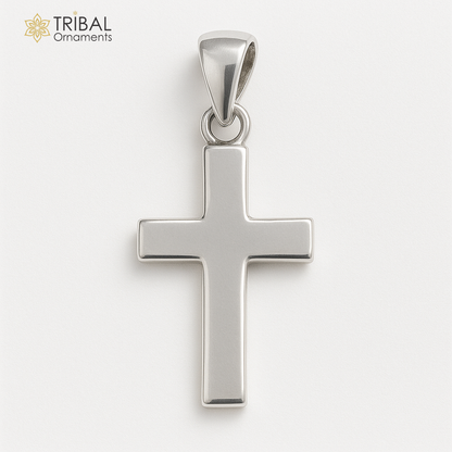 Stylish 925 sterling silver holy cross pendant from TRIBAL ORNAMENTS, unisex jewelry with a unique, elegant design from India.