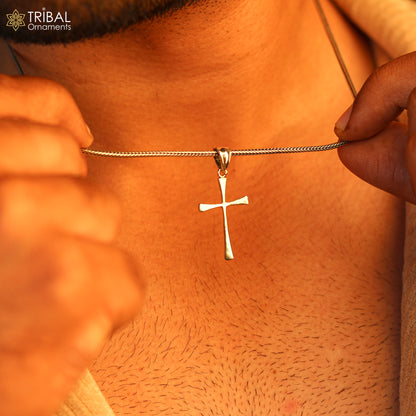 Elegant 925 sterling silver holy cross pendant by TRIBAL ORNAMENTS, unisex exclusive gift jewelry with unique design
